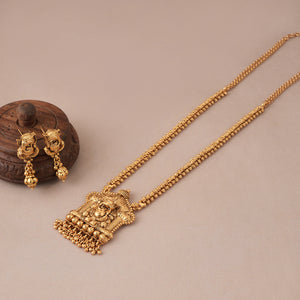 Long plain antique gold lord ganesh pendant set  I Temple Jewellery