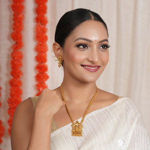 Long plain antique gold lord ganesh pendant set  I Temple Jewellery