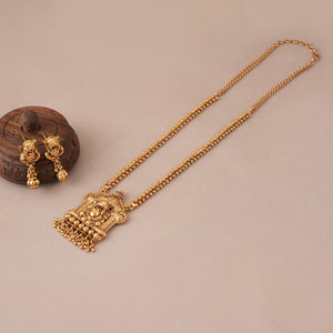 Long plain antique gold lord ganesh pendant set  I Temple Jewellery