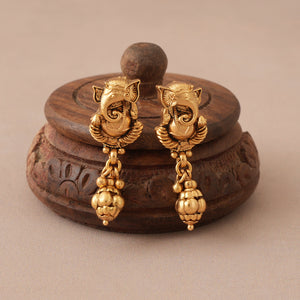 Long plain antique gold lord ganesh pendant set  I Temple Jewellery