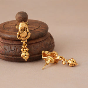 Long plain antique gold lord ganesh pendant set  I Temple Jewellery