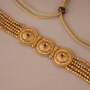Stunning plain floral antique gold choker necklace set