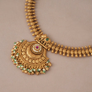 Traditional multicolor stone antique gold necklace set