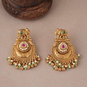 Traditional multicolor stone antique gold necklace set