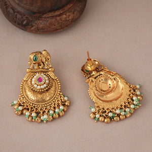 Traditional multicolor stone antique gold necklace set