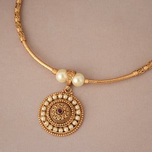 Stunning antique gold pearl hasli necklace set