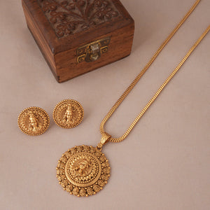 Stunning plain antique gold lord shiva pendant set I Temple Jewellery