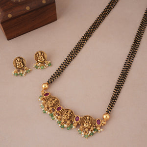 Stunning antique gold ma lakshmi pearl mangalsutra set I Temple Jewellery