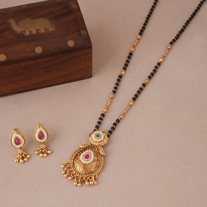 Cute sleek antique gold pear shape mangalsutra set