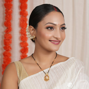 Cute sleek antique gold pear shape mangalsutra set