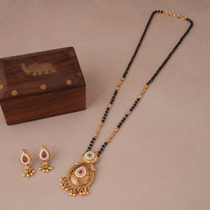 Cute sleek antique gold pear shape mangalsutra set
