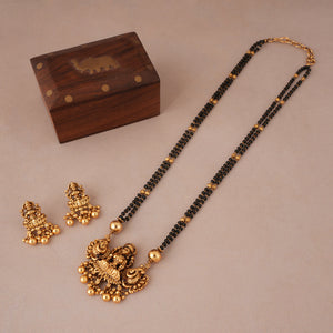Stunning plain antique gold ma lakshmi mangalsutra with earring I Temple Jewellery