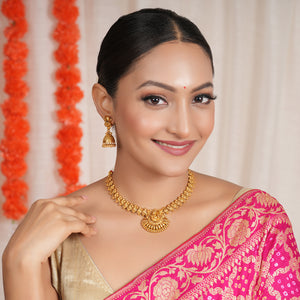 Amazing antique plain gold lord ganesh necklace set I Temple jewellery