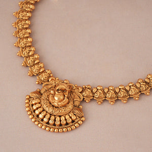Amazing antique plain gold lord ganesh necklace set I Temple jewellery