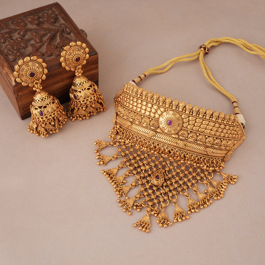 Stunning antique gold stone choker necklace set