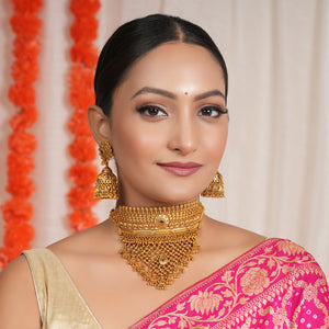 Stunning antique gold stone choker necklace set