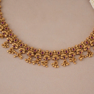 Stunning elegant antique gold ruby maa lakshmi necklace set
