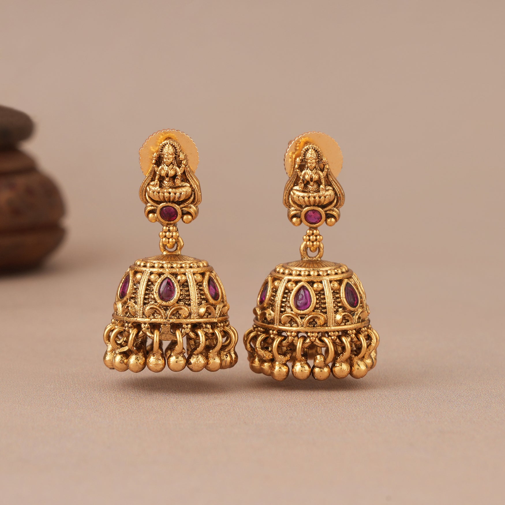 Stunning elegant antique gold ruby maa lakshmi necklace set