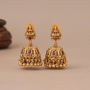 Stunning elegant antique gold ruby maa lakshmi necklace set