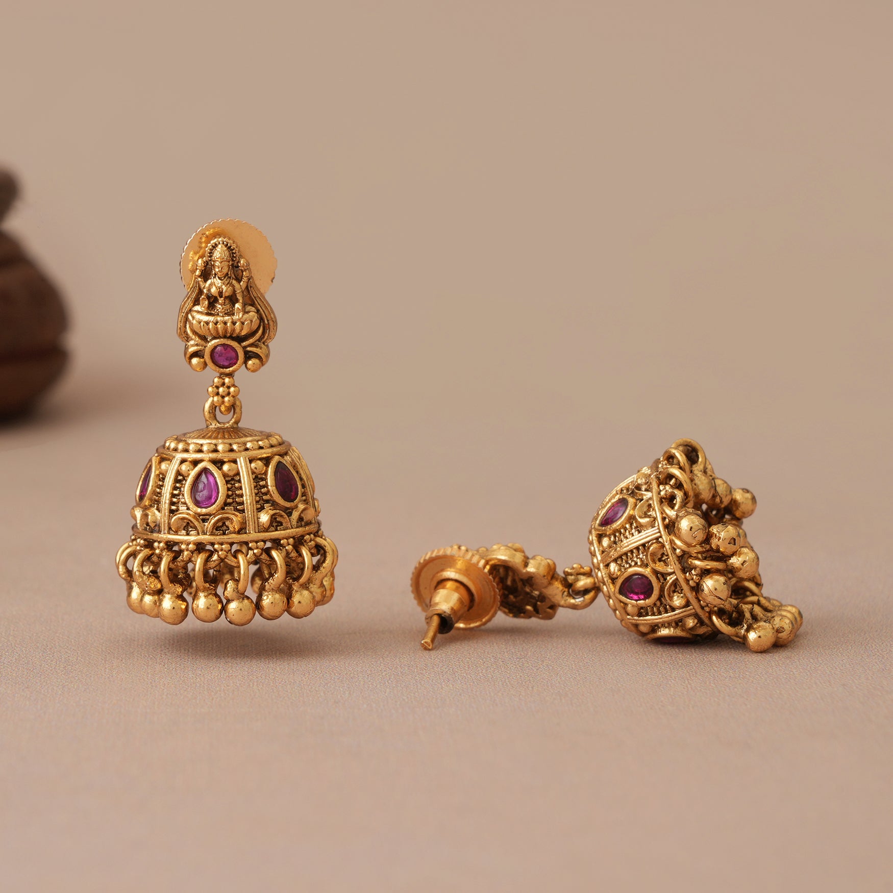 Stunning elegant antique gold ruby maa lakshmi necklace set