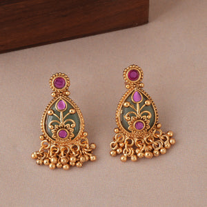 Stunning antique gold emerald carved pendant set