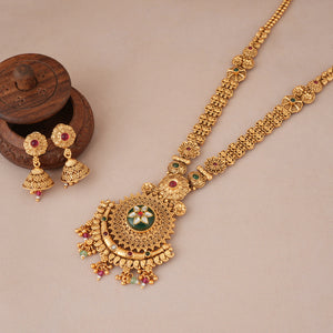 Long stunning antique gold multicolor necklace set