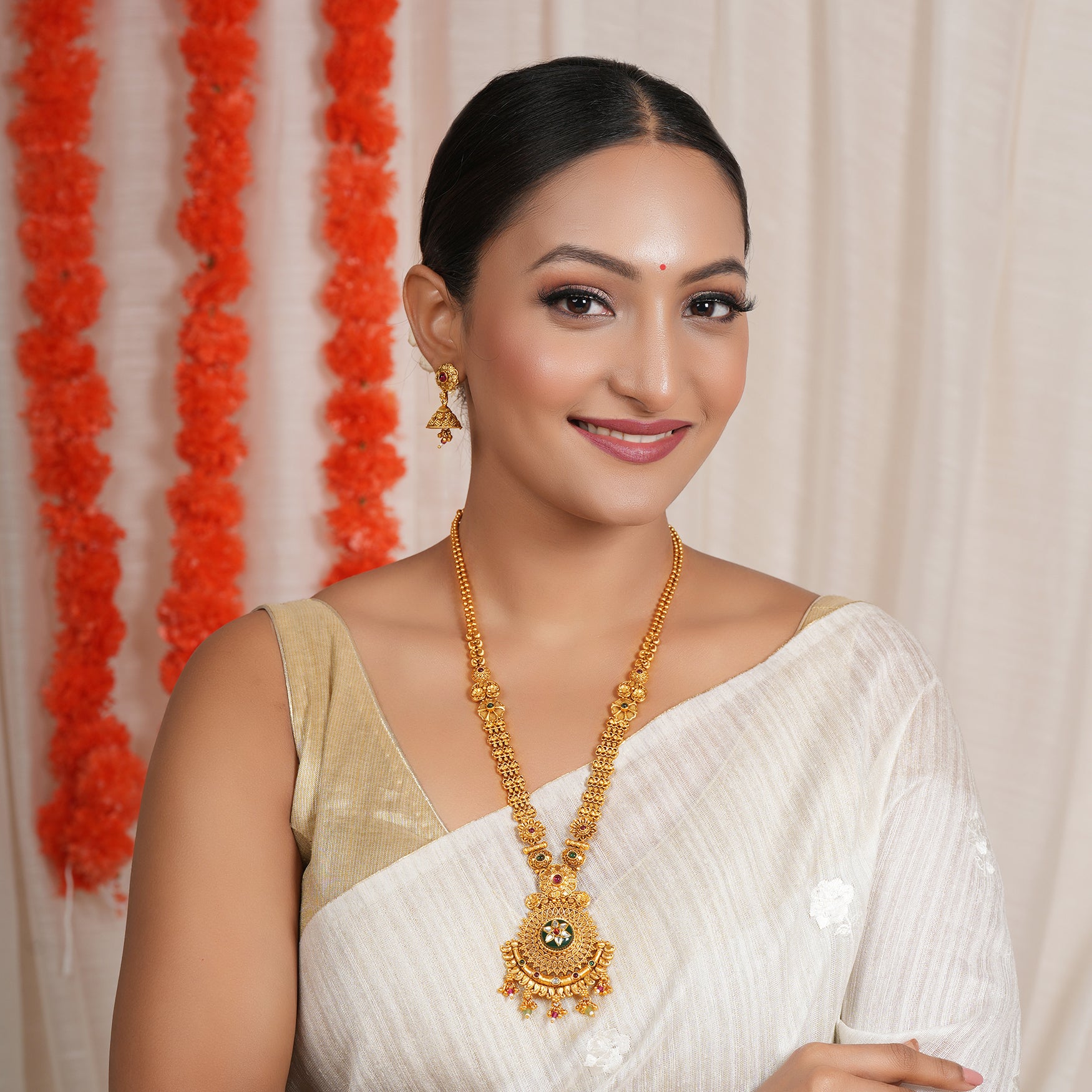 Long stunning antique gold multicolor necklace set
