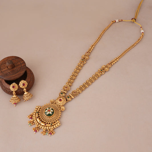 Long stunning antique gold multicolor necklace set