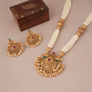 Stunning antique gold pearl carved necklace set