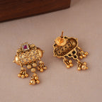 Long elegant stone antique gold pendant set
