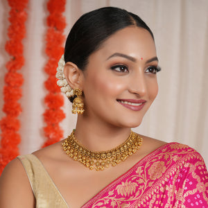Beautiful antique gold plain choker necklace set