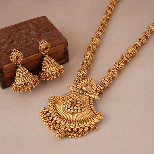 Stunning antique long necklace set with jhumka earring