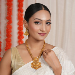 Stunning antique long necklace set with jhumka earring