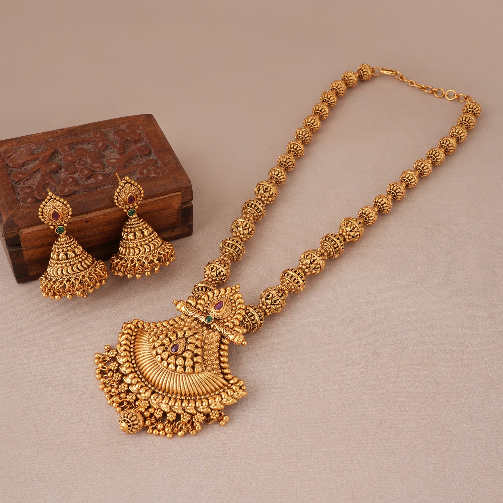Stunning antique long necklace set with jhumka earring