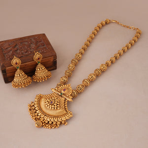 Stunning antique long necklace set with jhumka earring