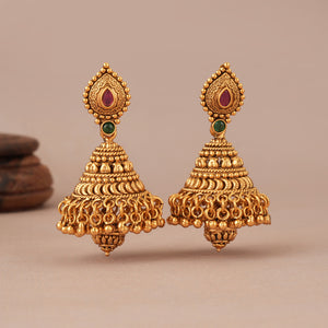 Stunning antique long necklace set with jhumka earring