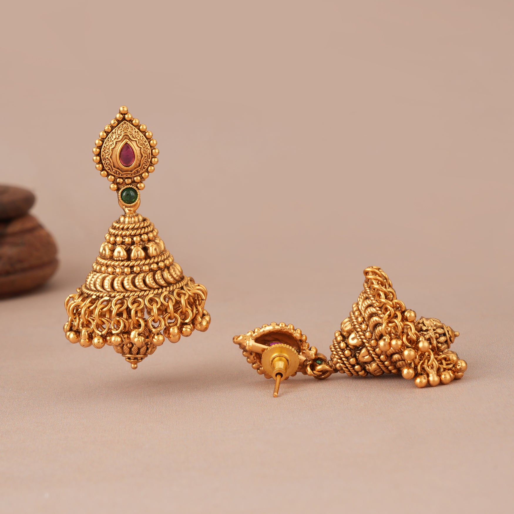 Stunning antique long necklace set with jhumka earring