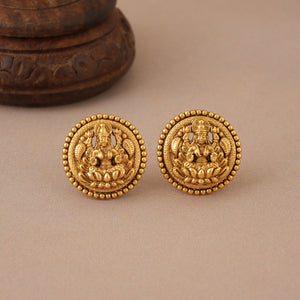 Stunning plain antique gold maa lakshmi traditional stud earring
