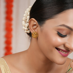 Stunning plain antique gold maa lakshmi traditional stud earring