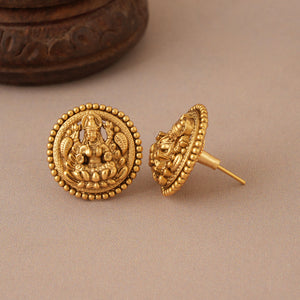 Stunning plain antique gold maa lakshmi traditional stud earring