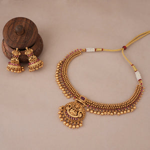 Stunning antique gold ruby traditional maa lakshmi necklace set I Temple Jewellery