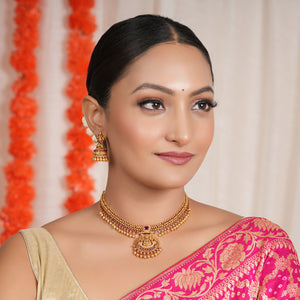 Stunning antique gold ruby traditional maa lakshmi necklace set I Temple Jewellery