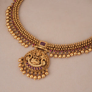 Stunning antique gold ruby traditional maa lakshmi necklace set I Temple Jewellery