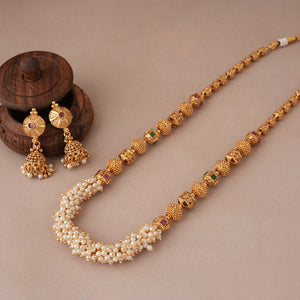 Beautiful antique gold pearl mala necklace set