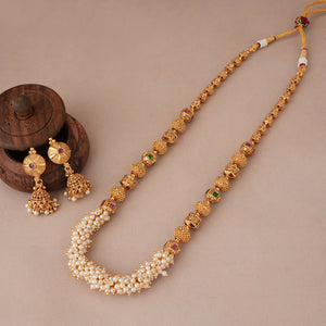 Beautiful antique gold pearl mala necklace set