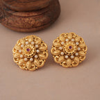 Antique Gold Big Floral Pearl Stud