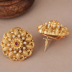 Stunning  big antique gold floral pearl stud