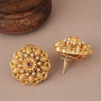 Stunning  big antique gold floral pearl stud