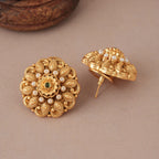 Stunning  big antique gold floral pearl stud