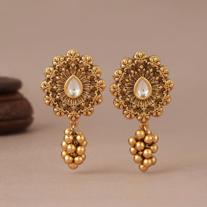 Beautiful antique gold ball drop kundan earring